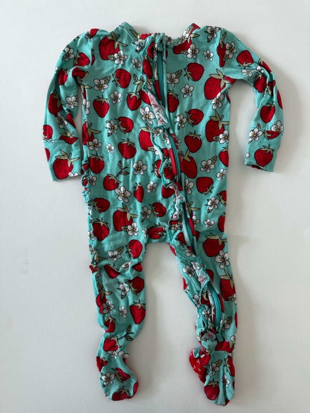 Posh Peanut Bamboo Ruffled Footie Pajama, Strawberries And Flowers, 6-9 Months